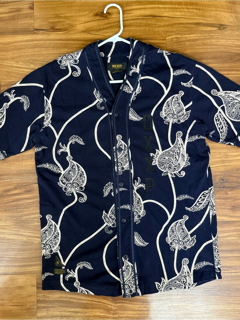 10 Deep Navy Blue Paisley Baseball Jersey Shirt - Men's Large